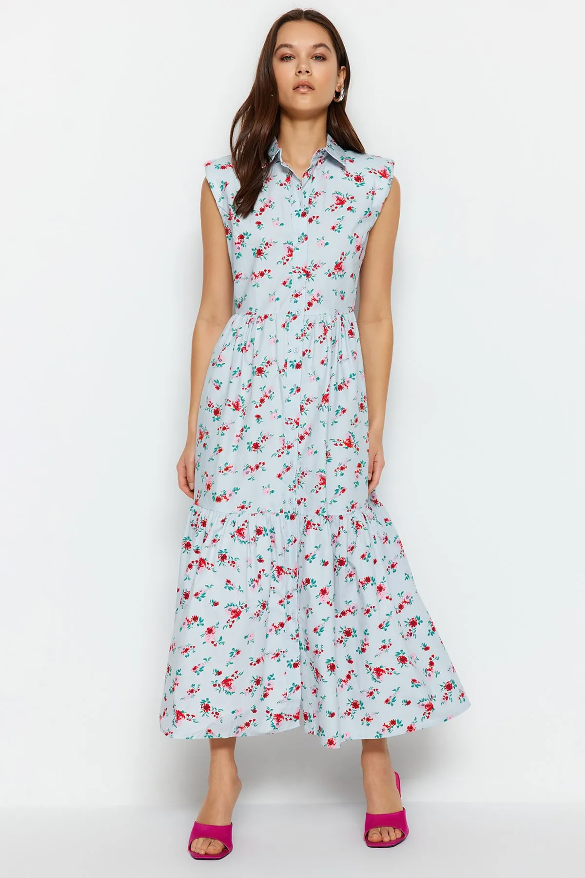 Trendyol Collection  Blaues gewebtes Hemd-Webkleid TWOSS23EL02131
