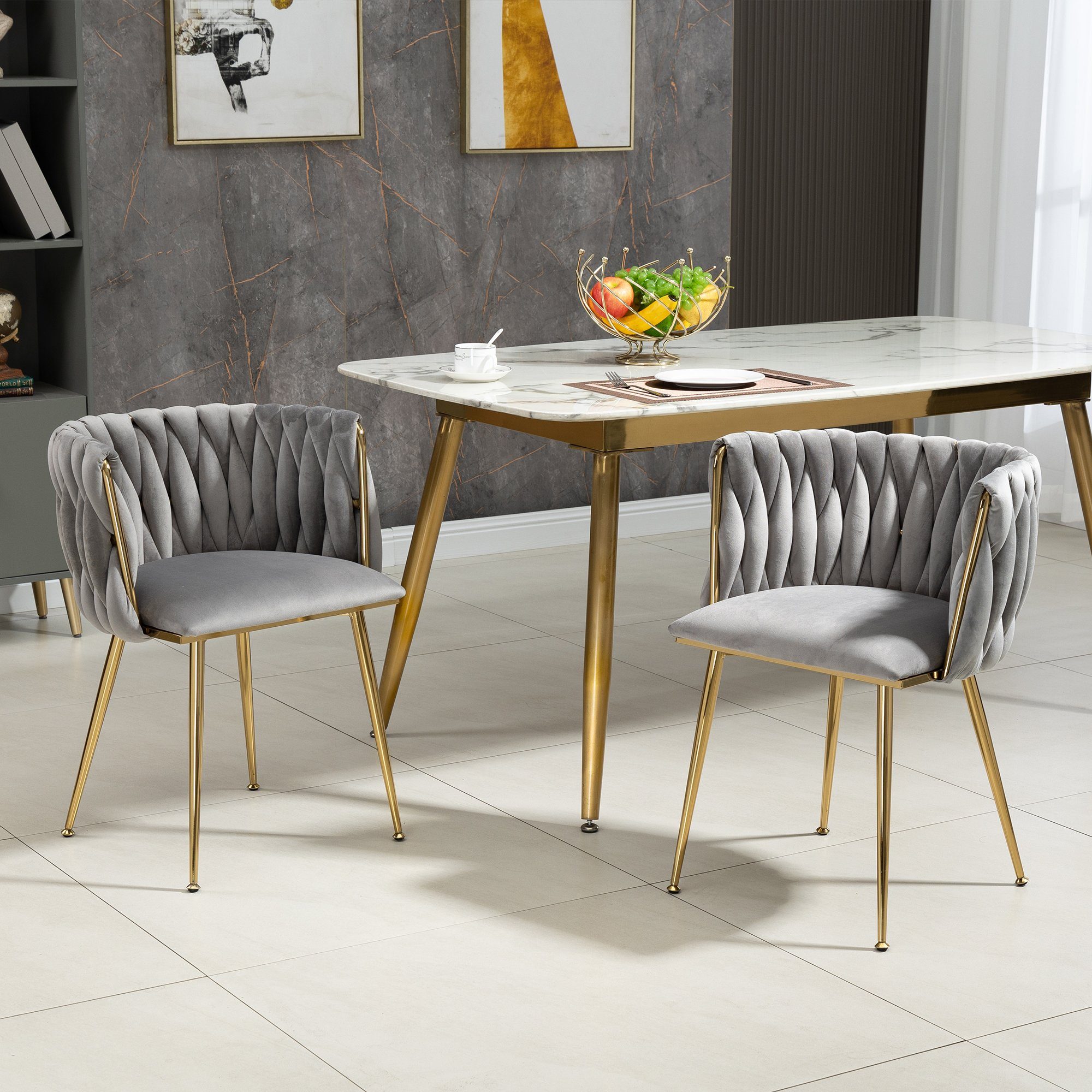 WISHDOR Esszimmerstuhl 2 Teil/Set Akzentstuhl, (2 St), Samt-Akzent-Loungesessel mit Eisen- und Metallfüßen