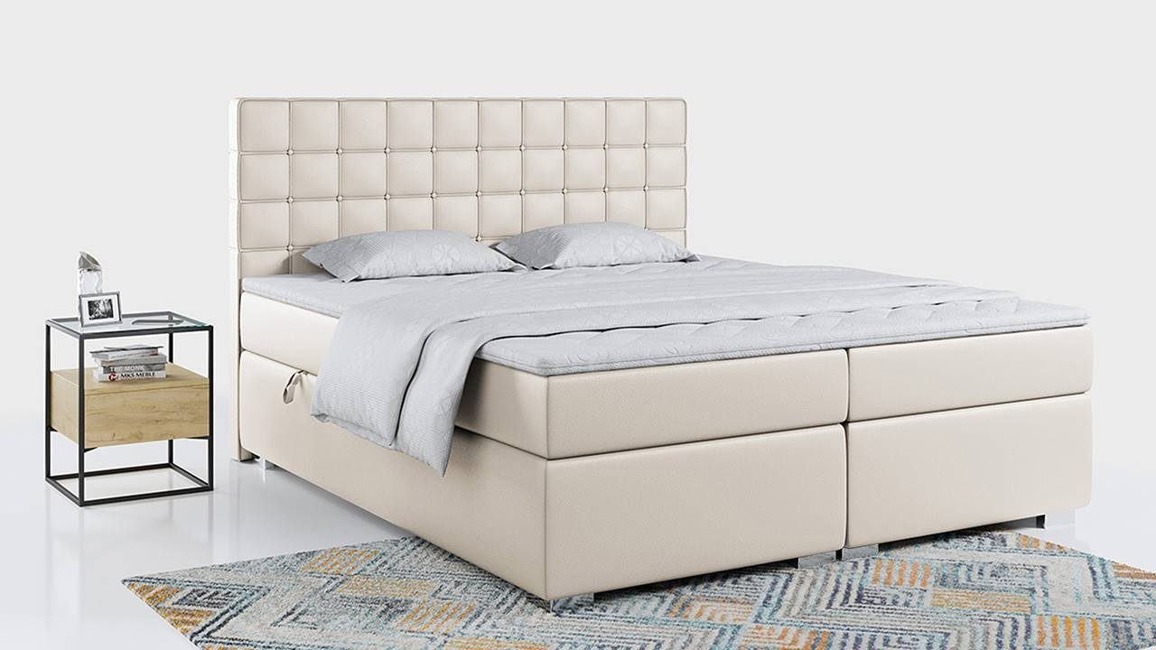 MKS MÖBEL Boxspringbett CARMEN, Multipocket-Matratze-Praktisch Polsterbett mit Kopfstütze