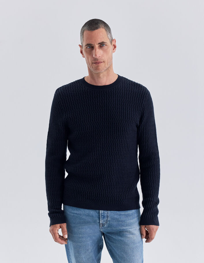 Pull marine tricot reliefé Homme