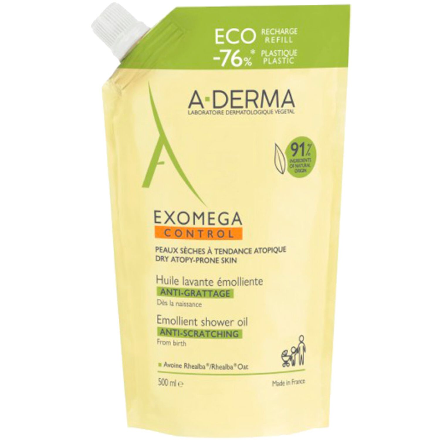 a-derma Exomega Control Eco-Recharge Huile Lavante Emolliente Anti-Grattage 500 ml