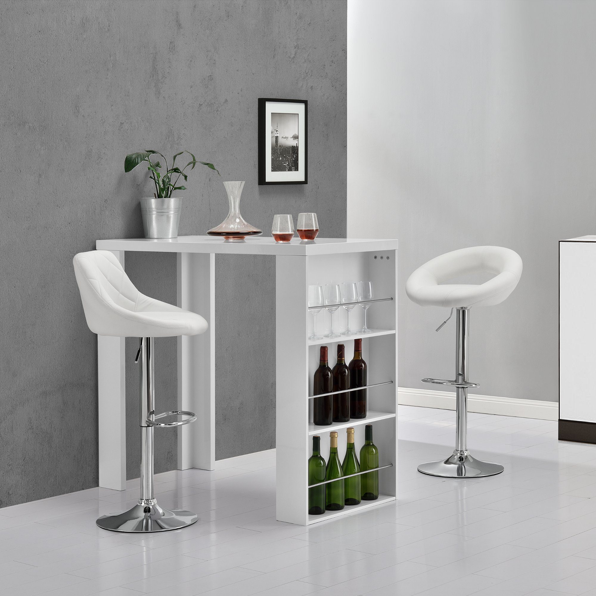 en.casa Bartisch, Bonn Bartheke mit seitlichem Regal weiß 117 x 57 x 106,5 cm