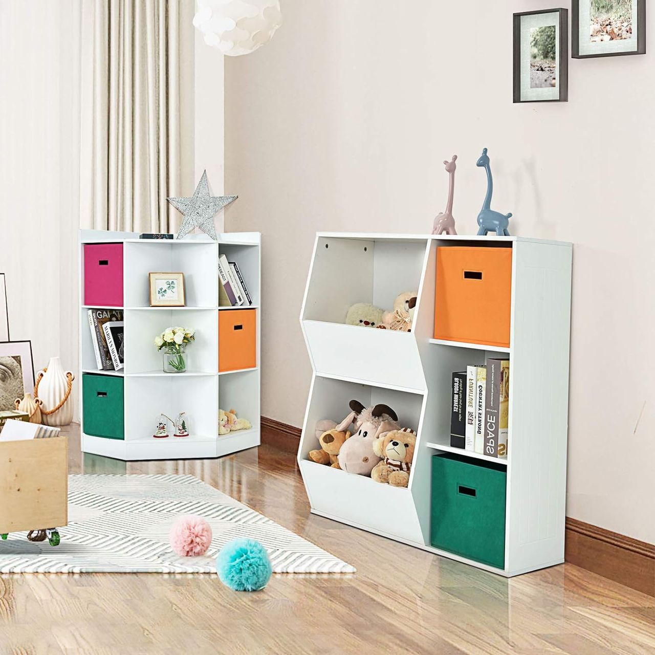 Costway 3-stöckiges Kinderregal, Eckregal modern zur Aufbewahrung