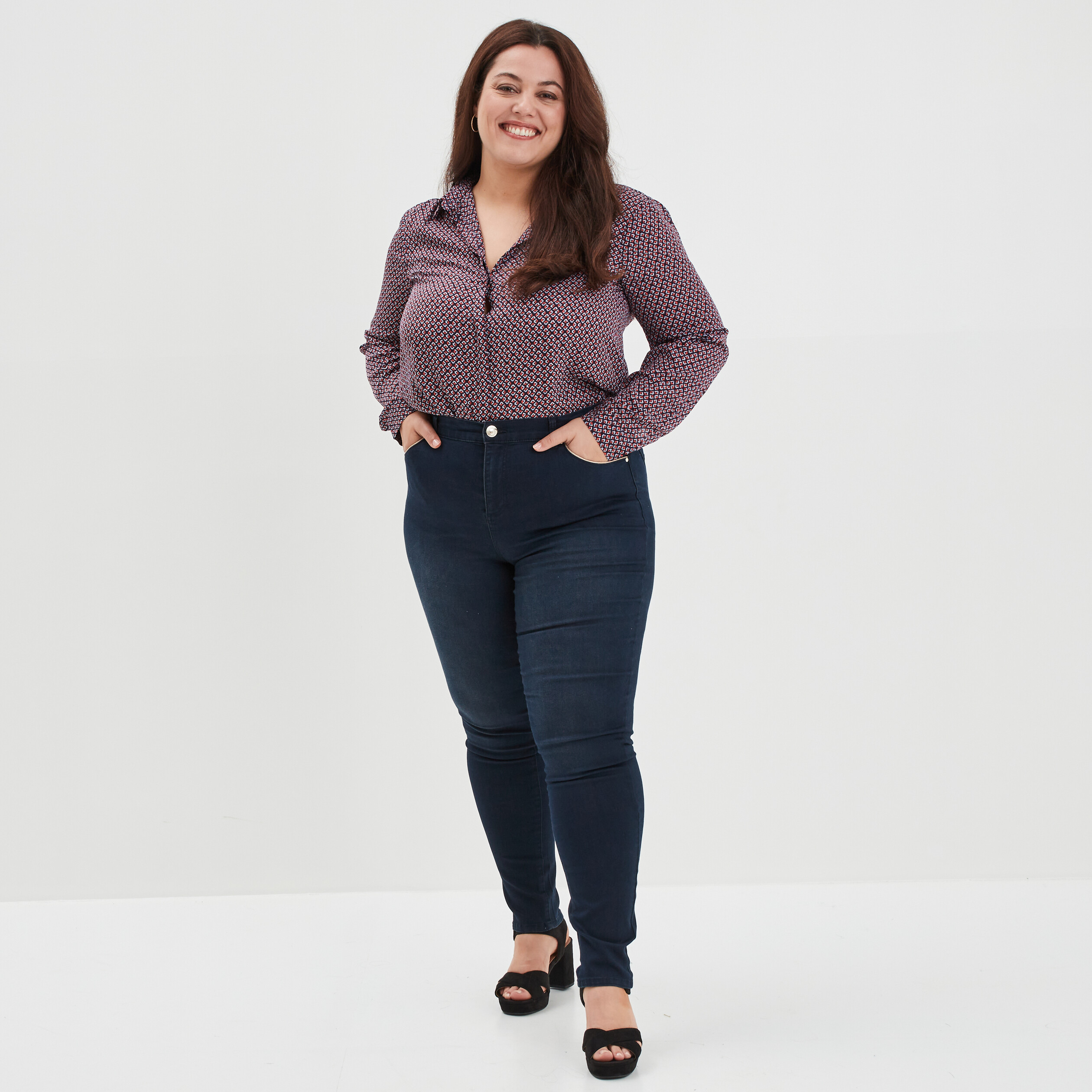Chemise manches longues coupe ajustée rouge femme grande taille | La Halle