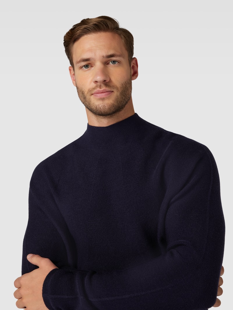 Strickpullover mit Stehkragen Modell 'FNATU' in marineblau