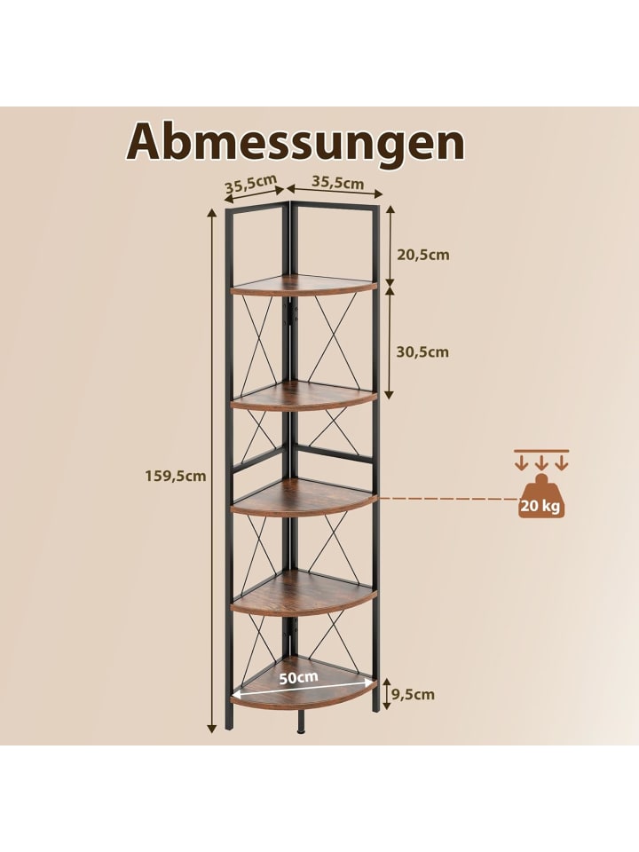 COSTWAY Eckregal mit 5 Ebenen 160 cm in Braun günstig kaufen onesize