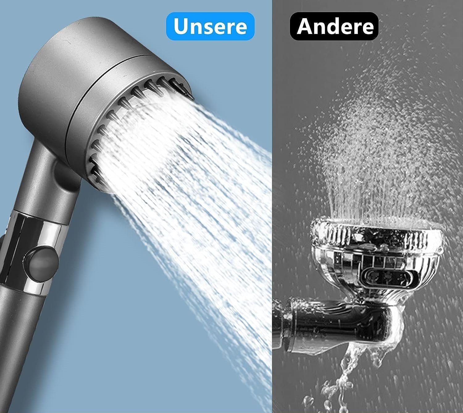 REDOM Handbrause Duschkopf Sparduschkopf Regendusche Hand Brause Brausekopf Duschbrause, (Massage Dusche Wassersparend Hochdruck Druckerhöhende Duschbrause), 3 Strahlarten mit Filter und Stoppfunktion