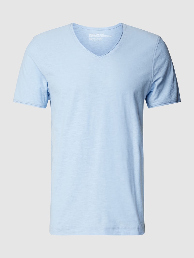 Regular Fit T-Shirt aus Baumwolle mit V-Ausschnitt in bleu