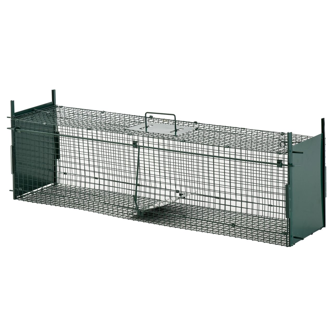 PawHut Tierfalle Marderfalle Fangfalle für Kaninchen Katzenfalle Ratte 2 Eingänge Griff Metall Dunkelgrün 100L x 25B x 28H cm