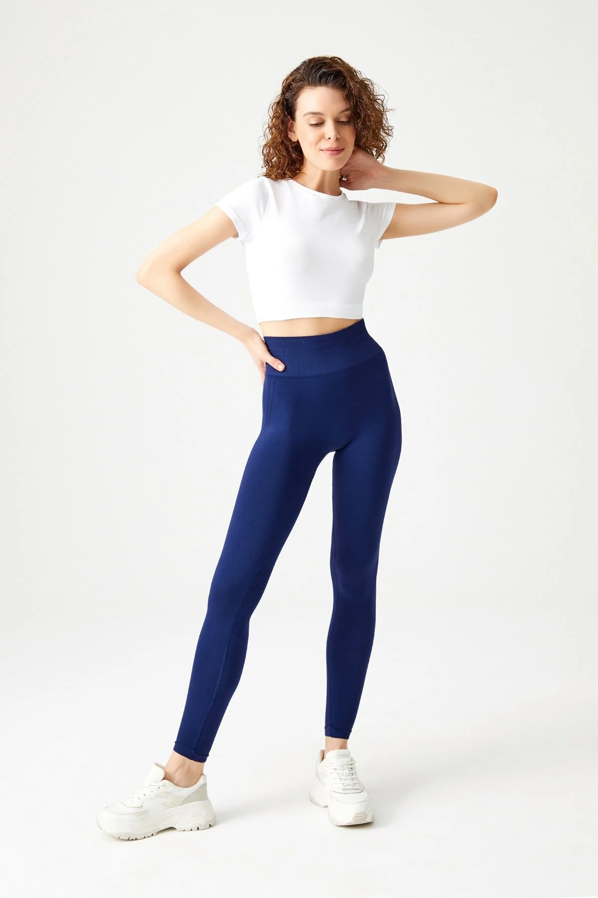 LOS OJOS  Weißes, nahtloses, weich strukturiertes Sport-T-Shirt-Crop-Top