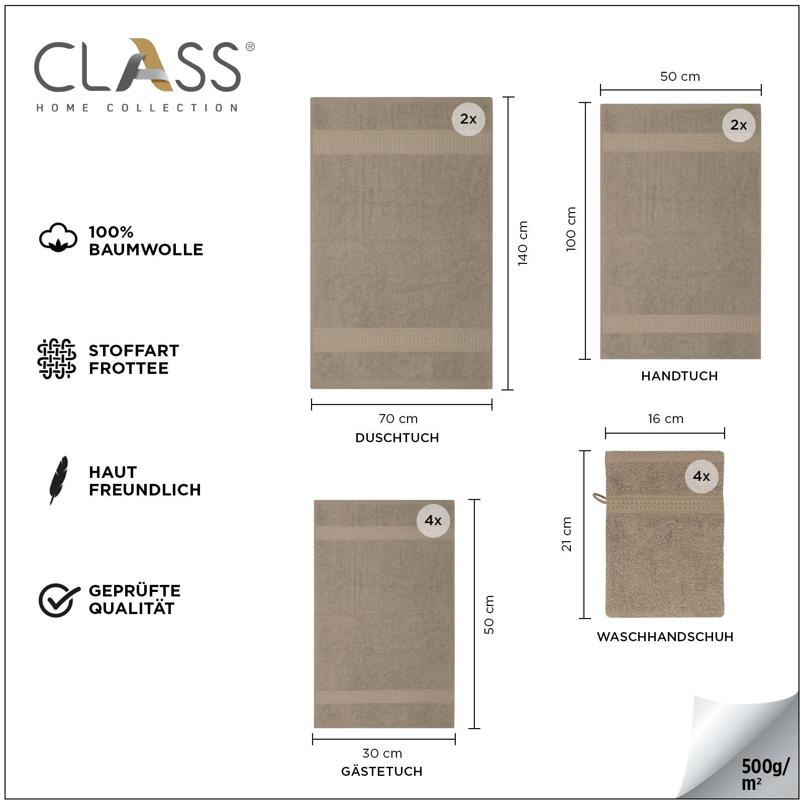 CLASS HOME COLLECTION Handtuch Set 12 TLG Frottee Handtücher Set, 100% Baumwolle, (Set, 12-tlg)