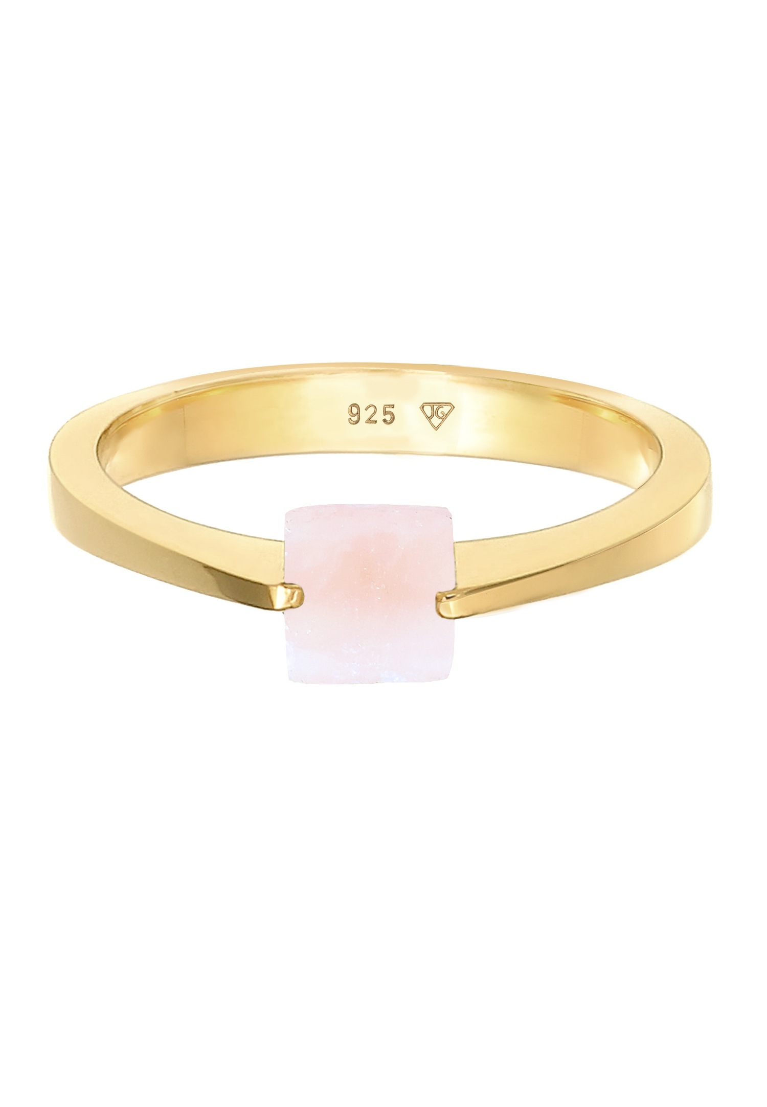 Anello solitario quadrato da donna Elli PREMIUM con pietra preziosa di quarzo in argento sterling 925 placcato oro