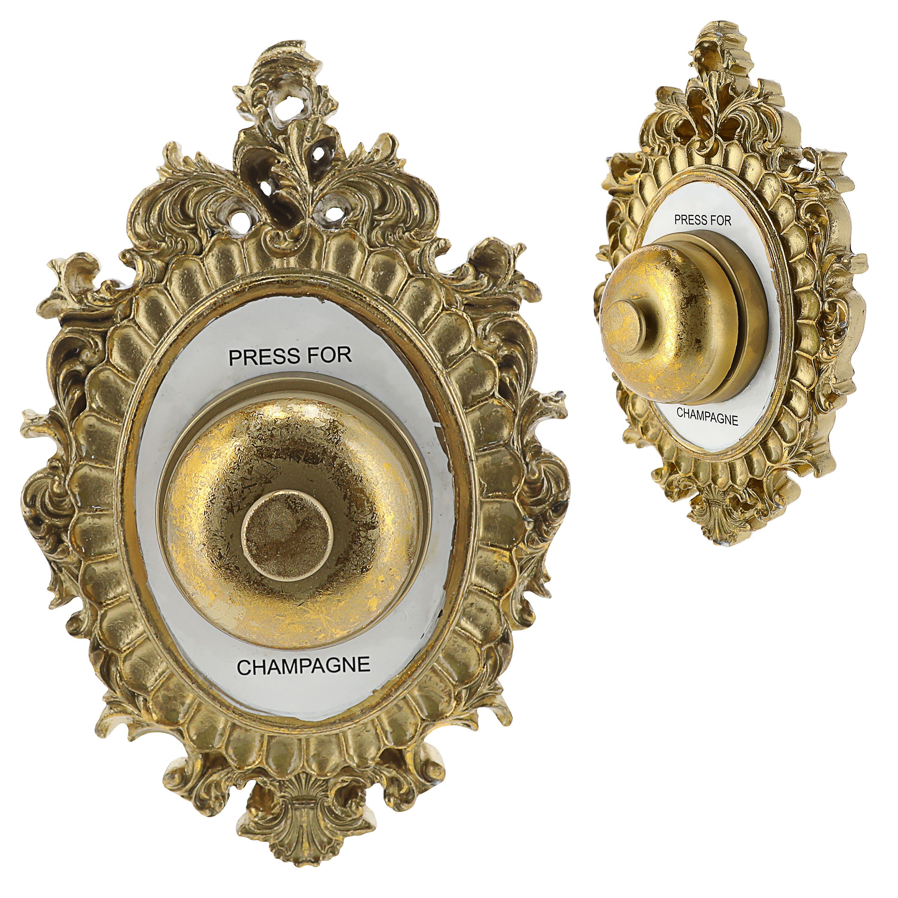 CEPEWA Türklingel Klingel 'Press for Champagne' 14,5x22x14,5cm Eisen gold Glocke