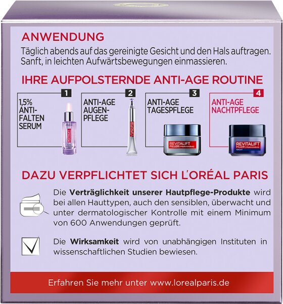L'Oréal Paris Revitalift Filler [+Hyaluronsäure] Intensiv Aufpolsternde Anti-Age Nachtpflege Nachtcreme