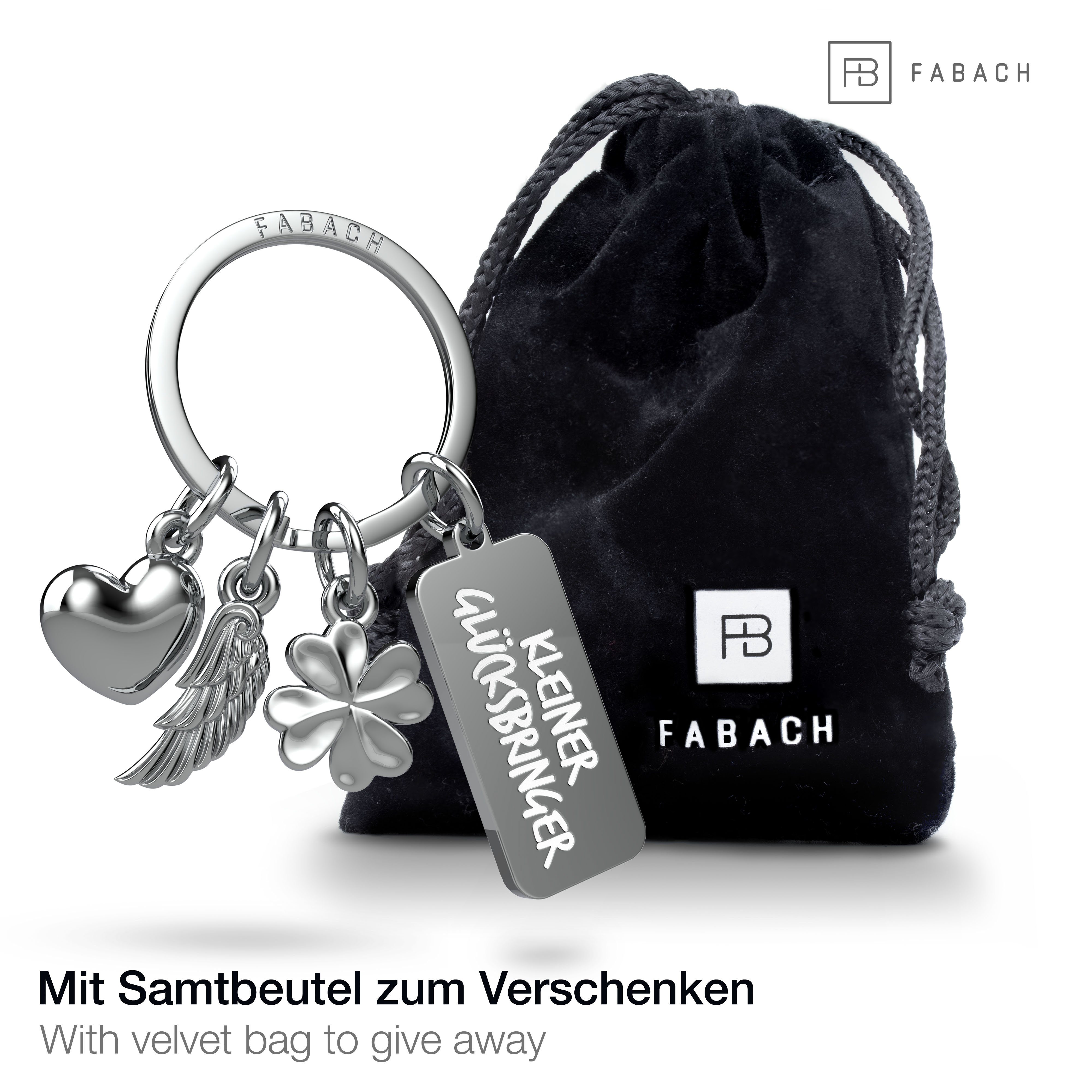 FABACH Schlüsselanhänger 3 Charms mit Gravur - Kleiner Glücksbringer - Schutzengel Geschenk