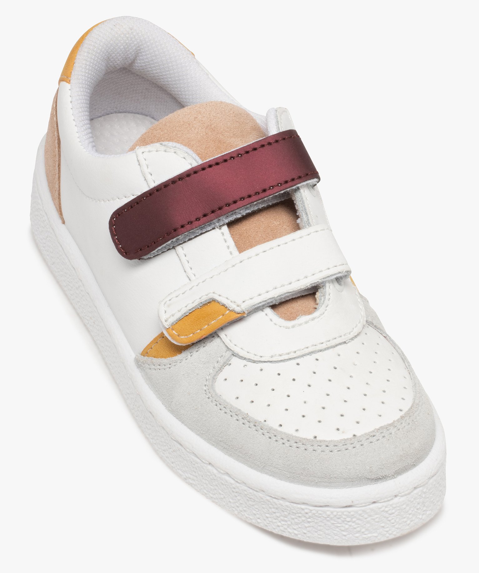 Baskets fille à scratch dessus et intérieur cuir blanc | GEMO
