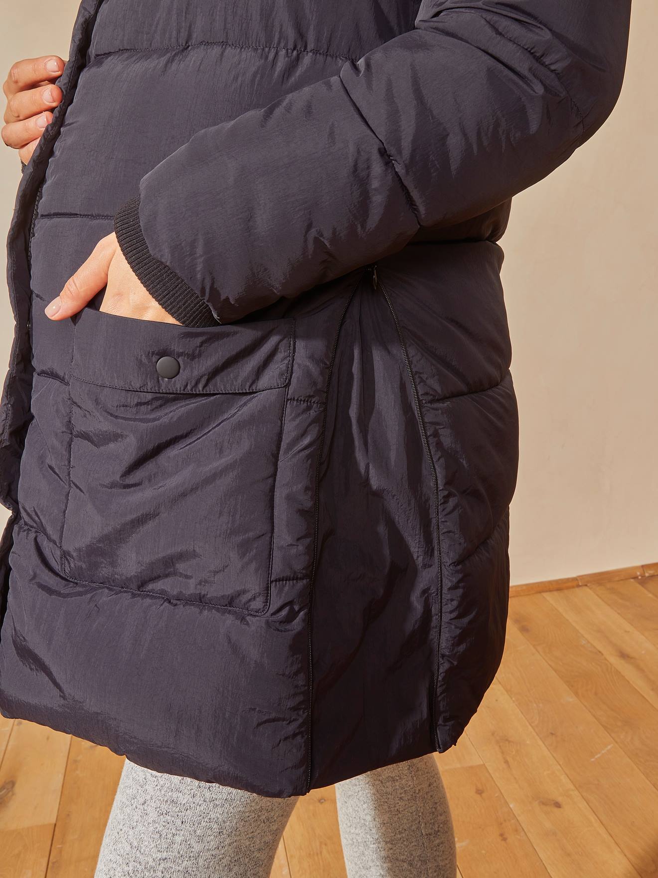 Doudoune longue évolutive grossesse et post-grossesse noir