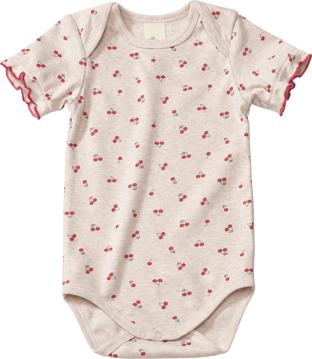 Body Kurzarm mit Kirschen-Muster, beige, Gr. 74/80, 1 St