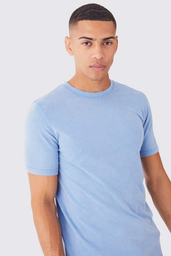 Slim-Fit Rundhals T-Shirt mit Acid-Waschung