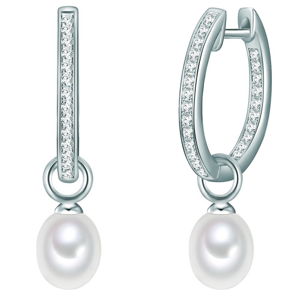 Valero Pearls Créoles en argent Argent sterling Oxyde de zirconium (CZ) Perle de culture d'eau  Boucles d'oreilles