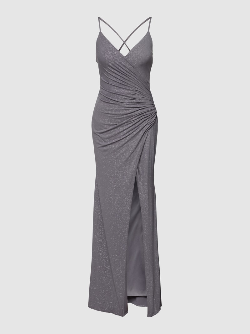 Abendkleid mit gelegten Falten in graphit