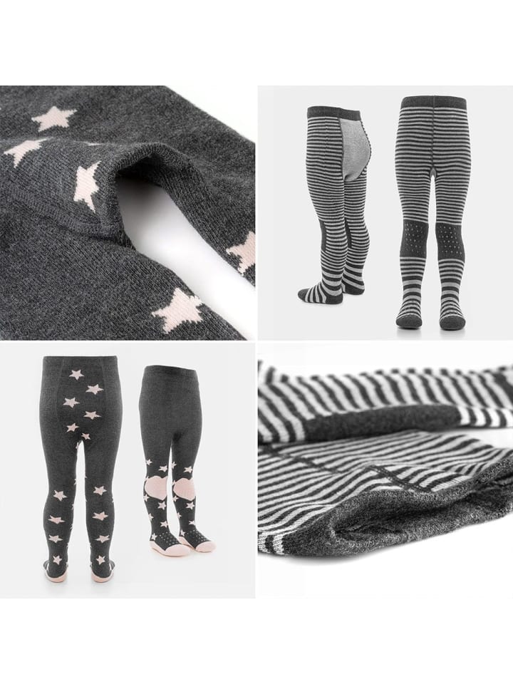 LaLoona Krabbel-Strumpfhose 2er Pack - Sterne Rosa   Streifen in grau,rosa günstig kaufen
