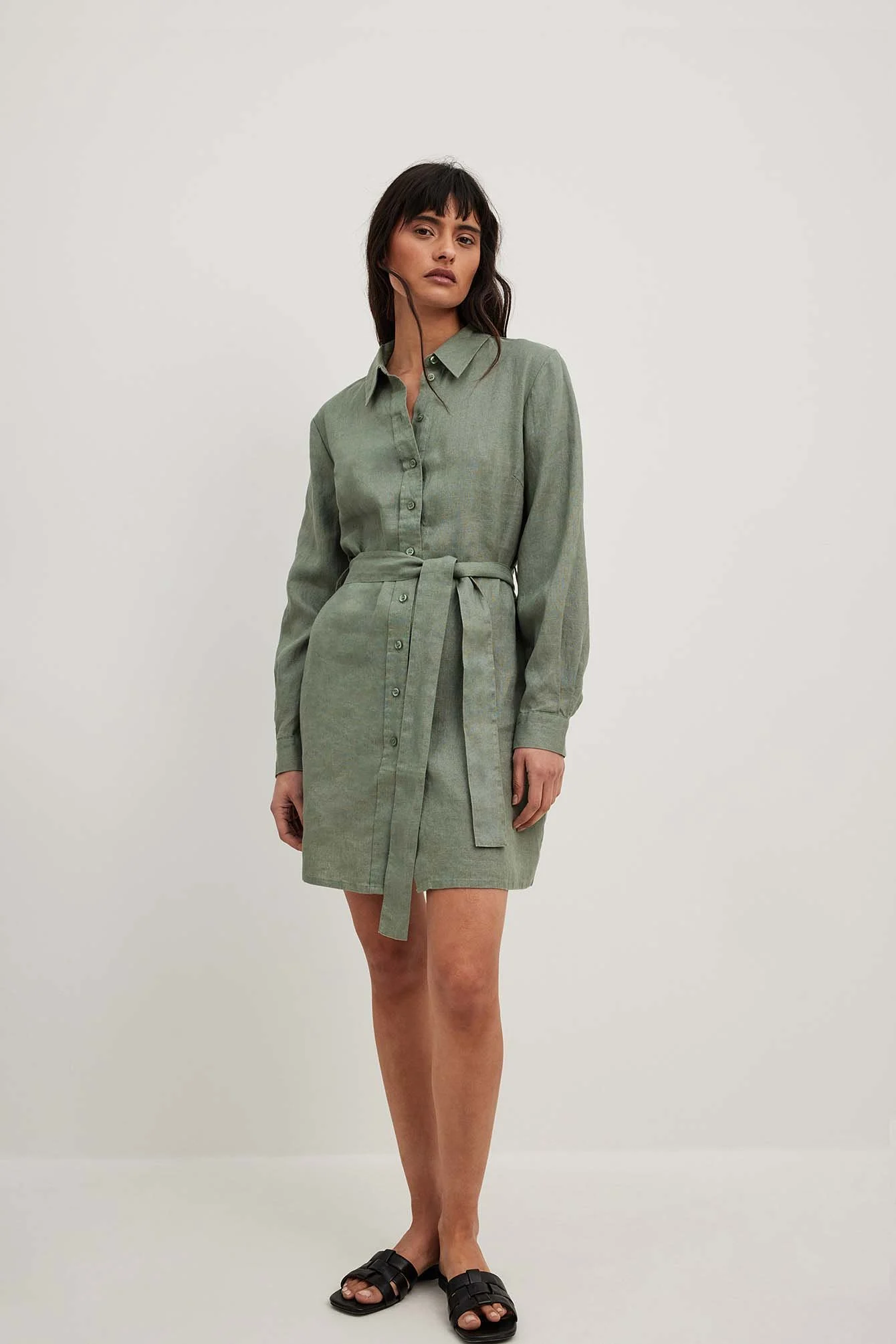Minikleid mit Kordelzug aus Leinenmischung