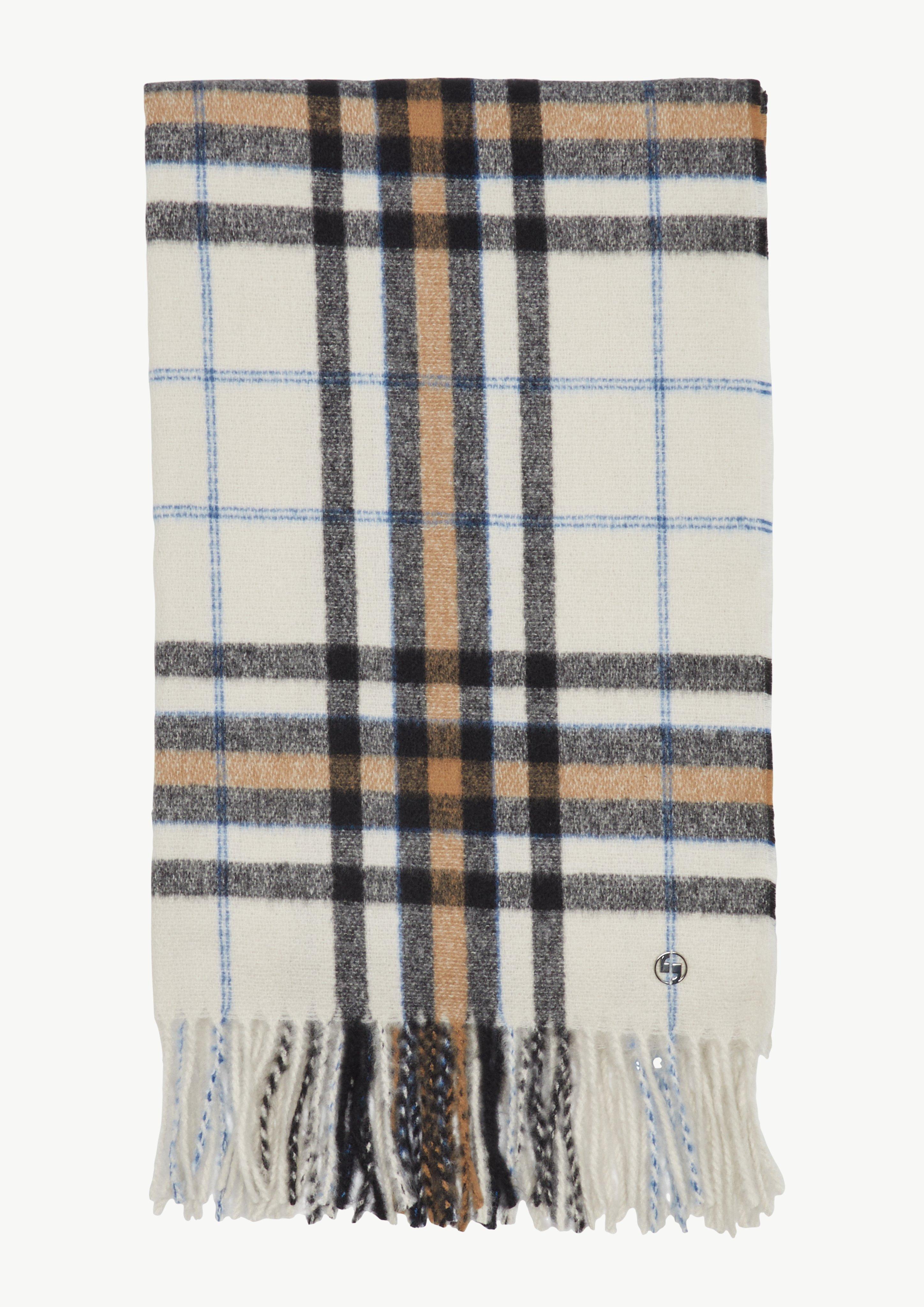 Karierter Schal mit Fransen - helles beige