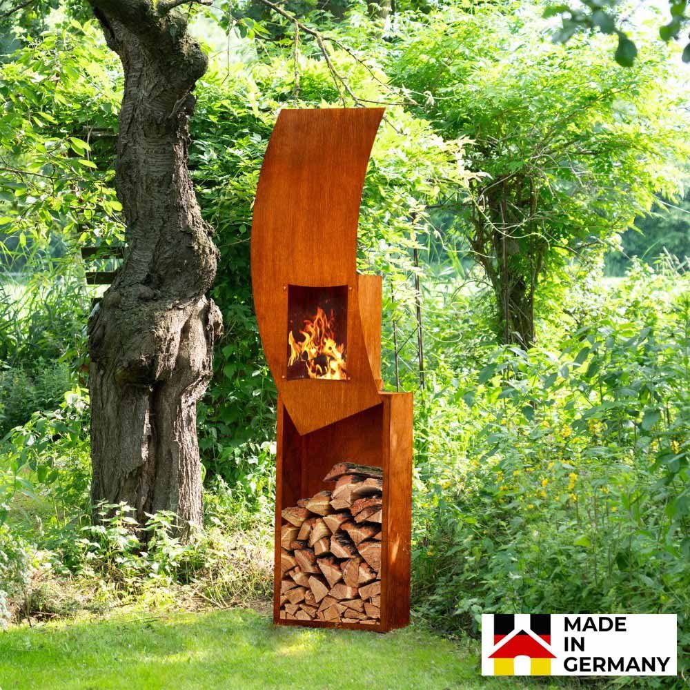 HOME DELUXE Kaminholzregal Kamin SWING, BxTxH:60x35.5x220 cm, Made in Germany, Außenkamin Gartenkamin Feuerstelle