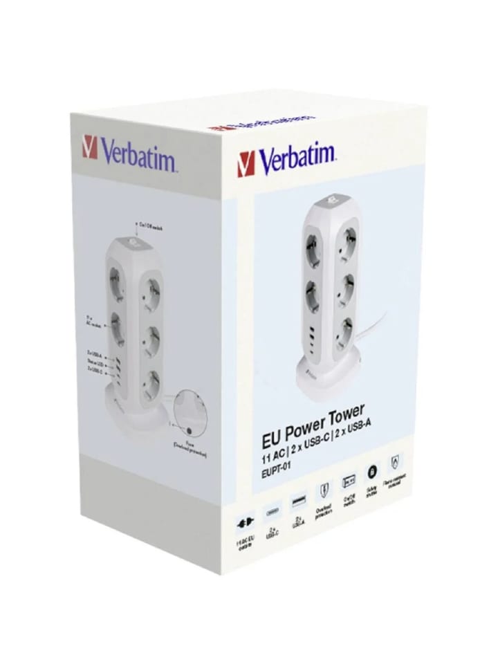 COFI 1453 Multifunktionaler Euro-Steckdosenturm 11-fach Steckdose mit USB in Weiß günstig kaufen onesize