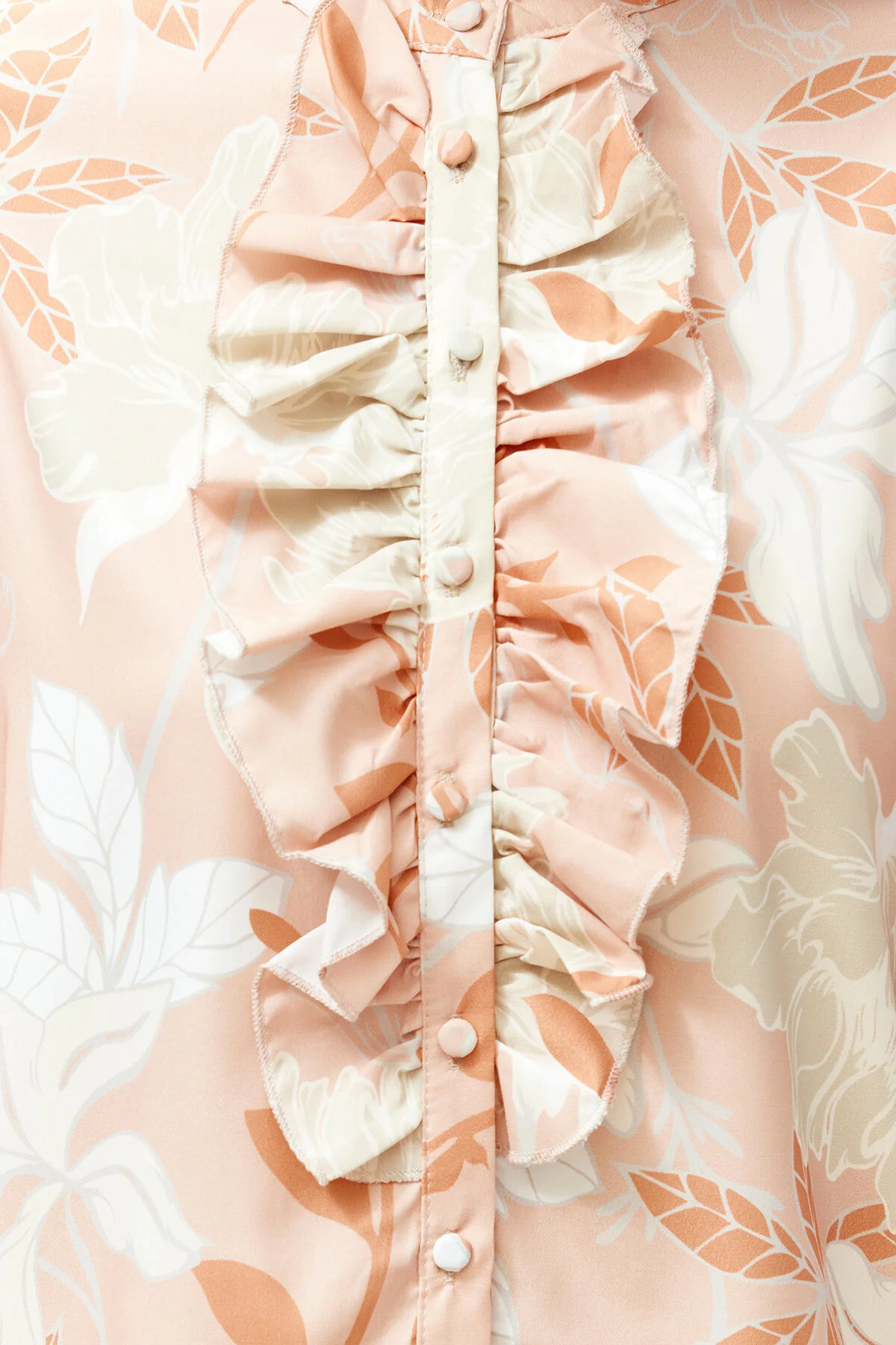Trendyol Collection  Oranges Blumenmuster - Chiffonhemd mit Rüschen, Regular Fit TWOAW22GO0117