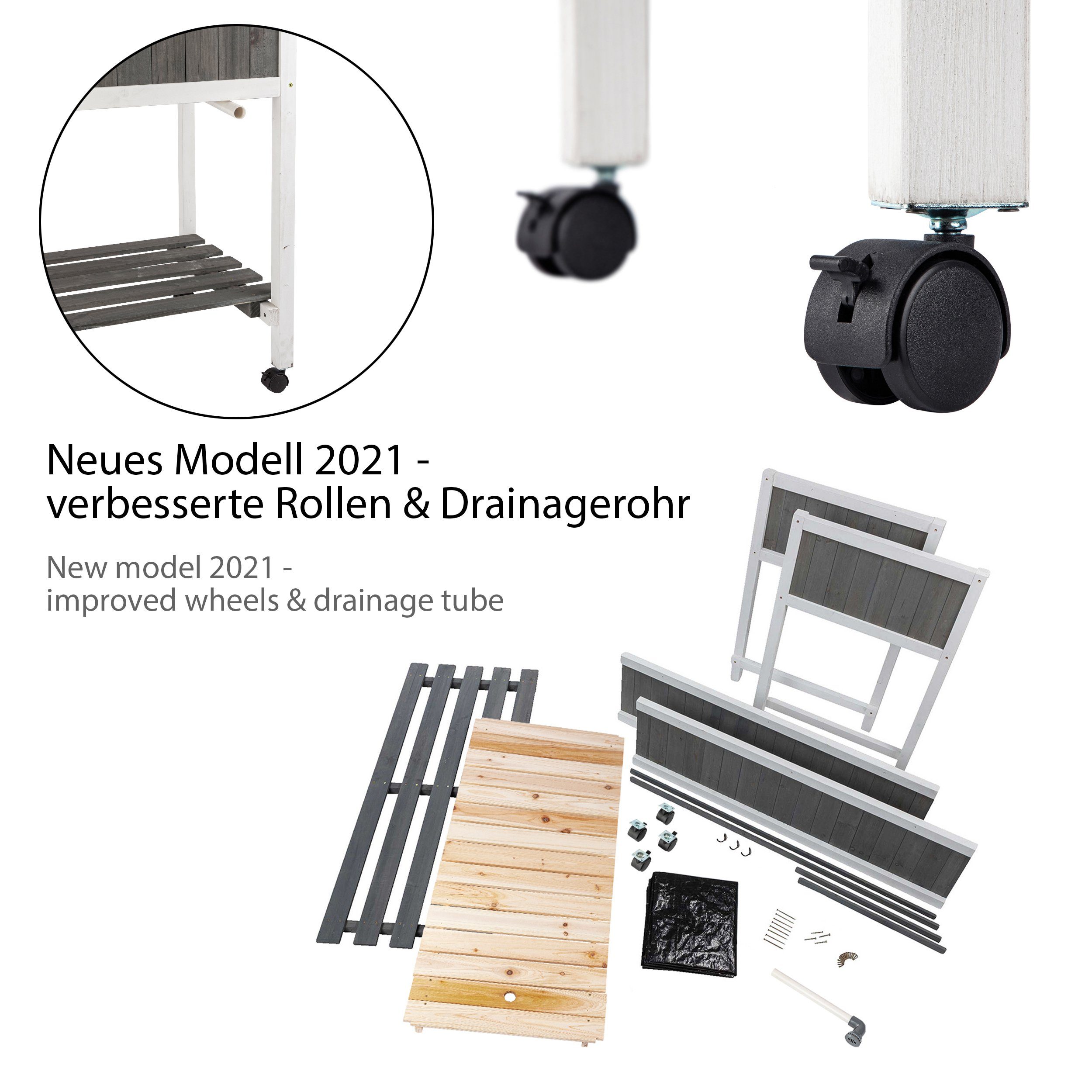 ONVAYA Hochbeet Hochbeet mit Rollen aus Holz für Balkon & Terrasse mit PE-Folie (1 St)