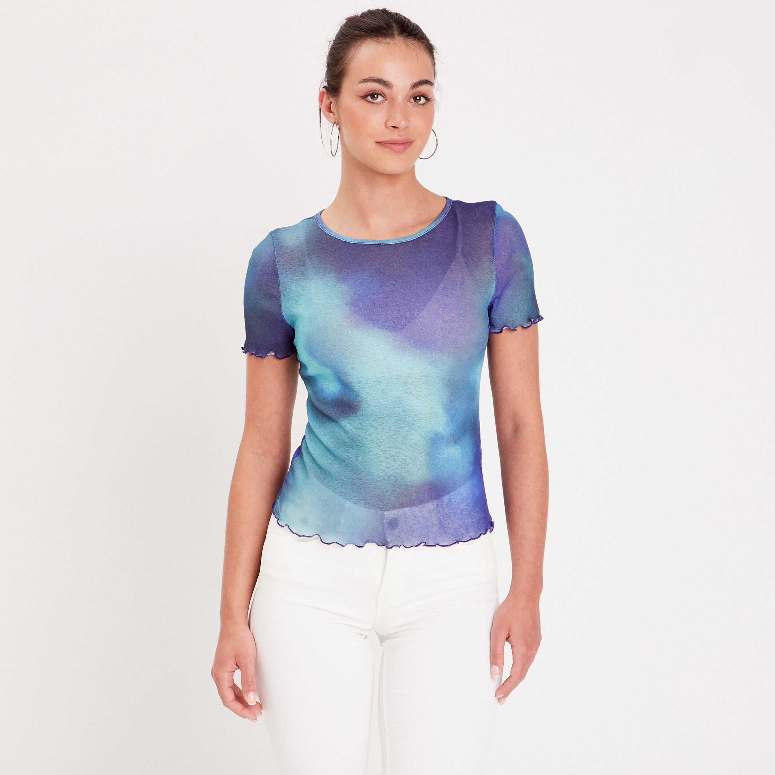T-shirt manches courtes bleu electrique femme | Cache Cache