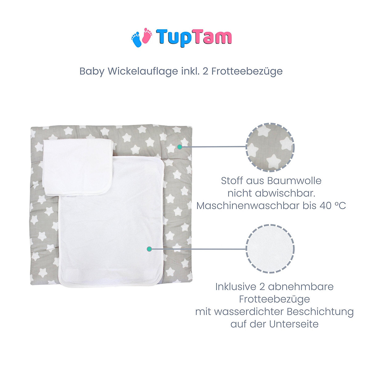 Wickelauflage inkl. 2 Frotteebezüge für Kinder