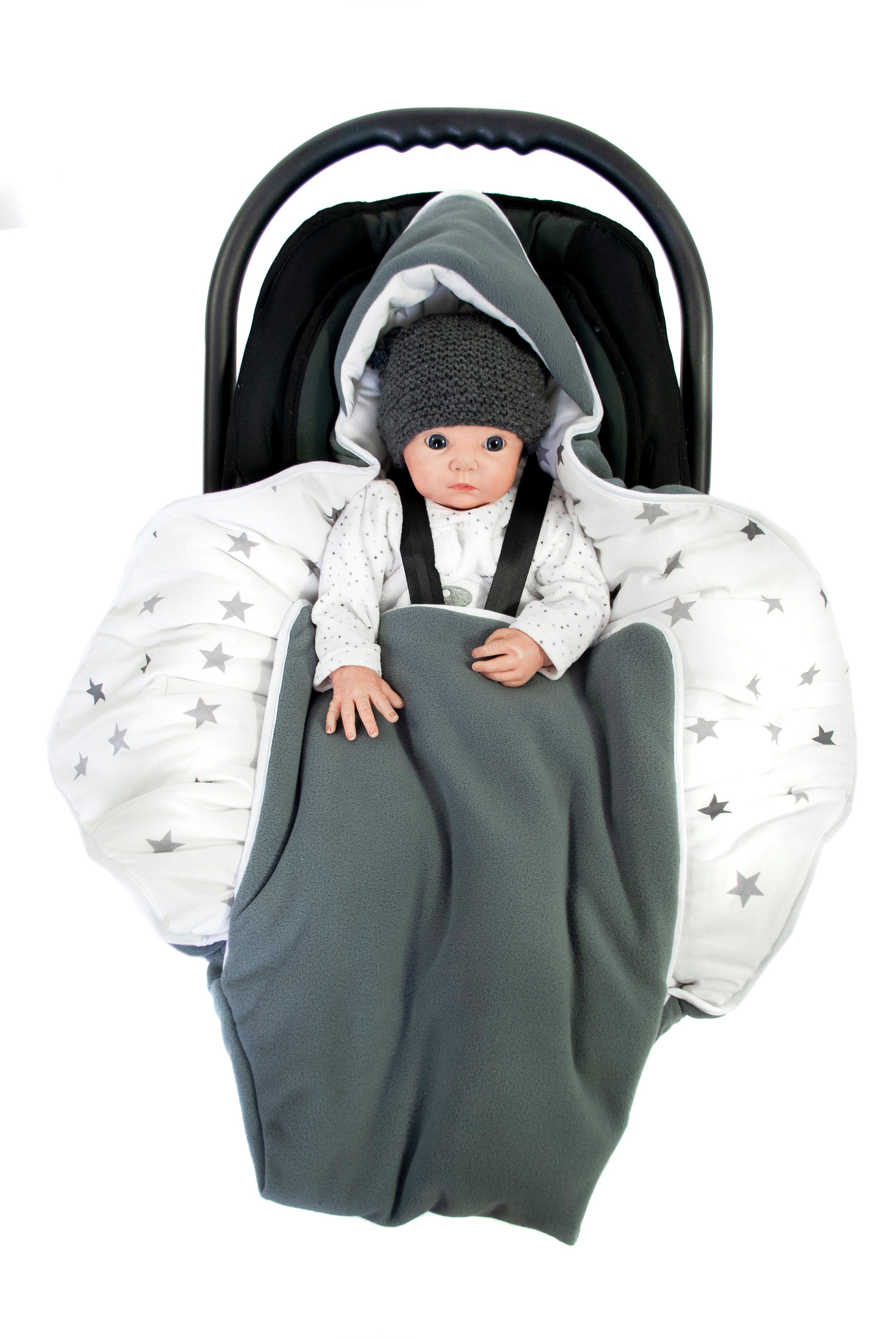 Babydecke Einschlagdecke Babyschalenfußsack Kinderwagenfußsack Winter XL, HOBEA-Germany, passend für Babyschalen mit 3- und 5-Punkt-Gurtsystem