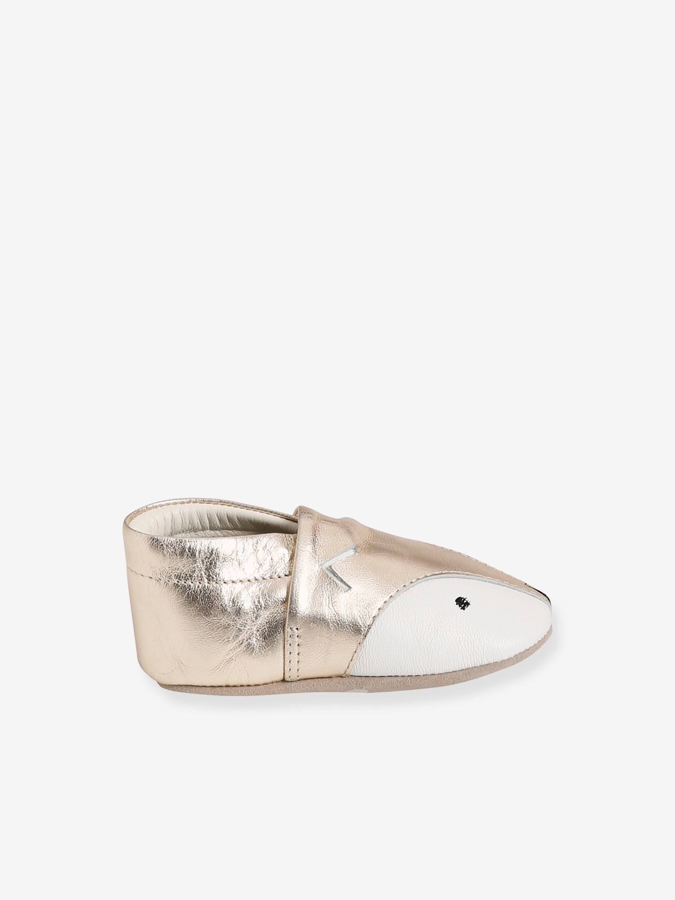 Chaussons souples en cuir bébé doré