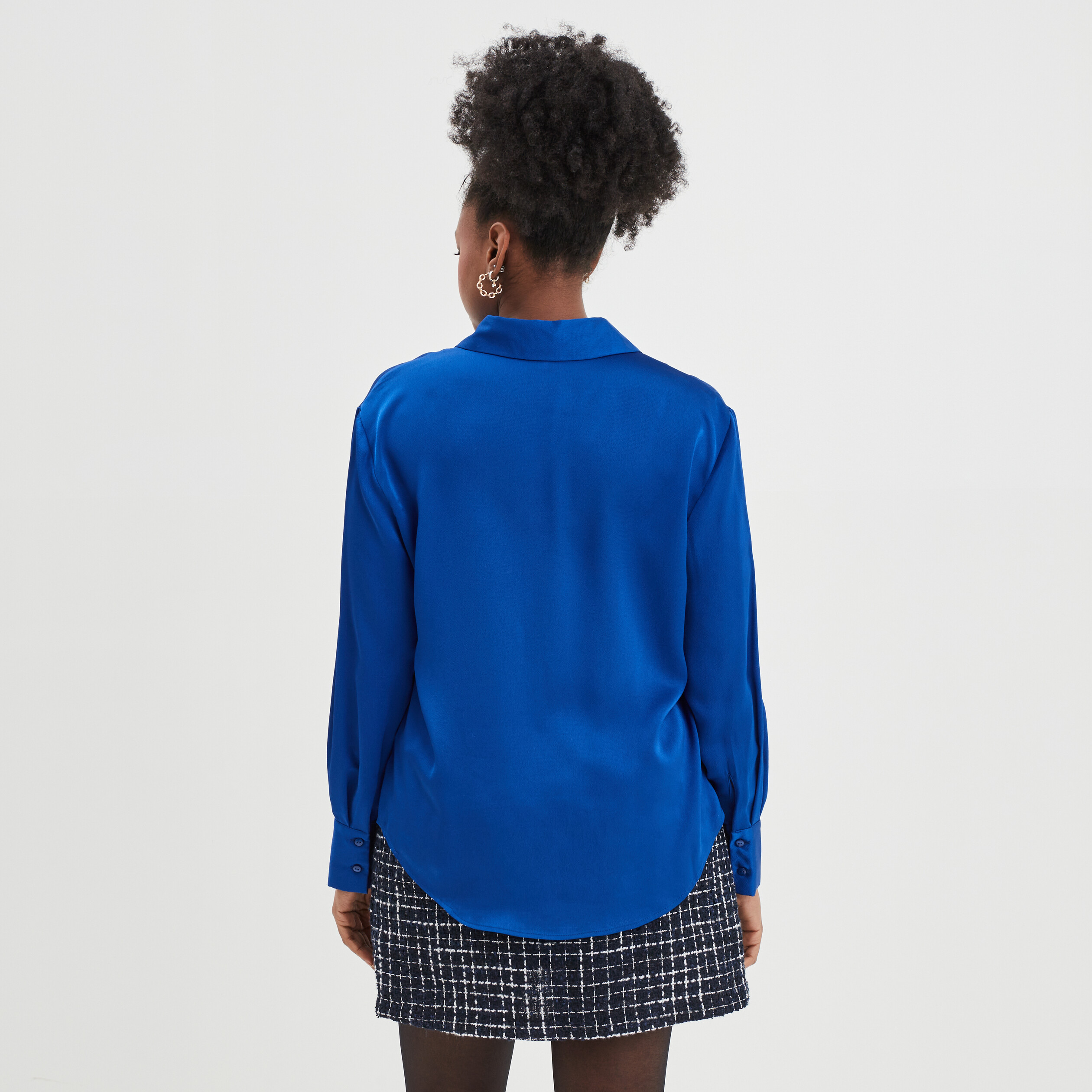 Chemise satin manches longues bleu electrique femme | La Halle