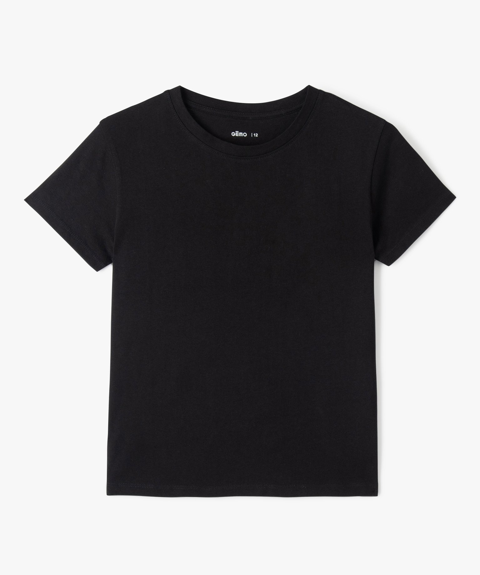Tee-shirt fille à manches courtes et col rond noir | GEMO