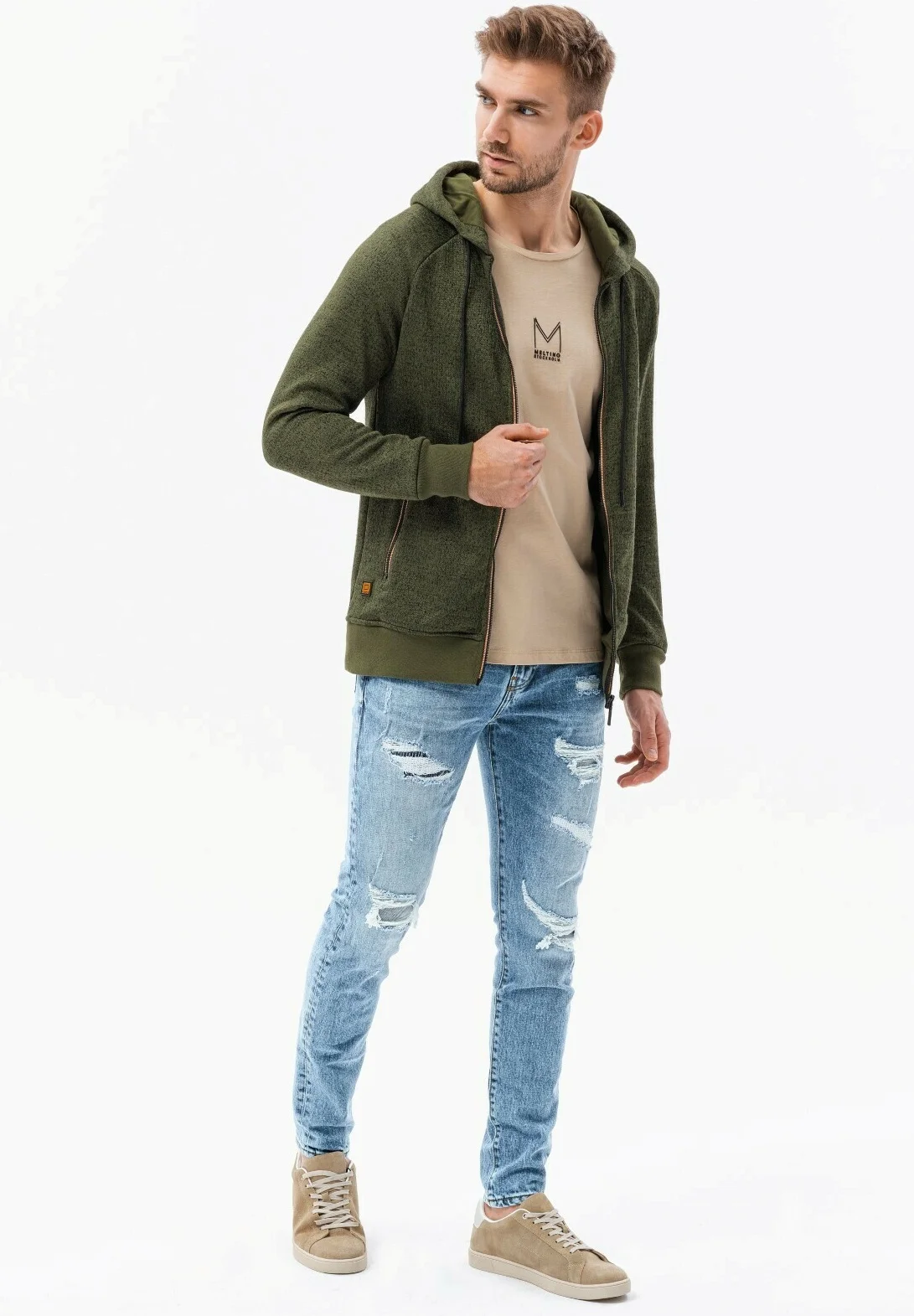Sudadera con capucha y cremallera ombré