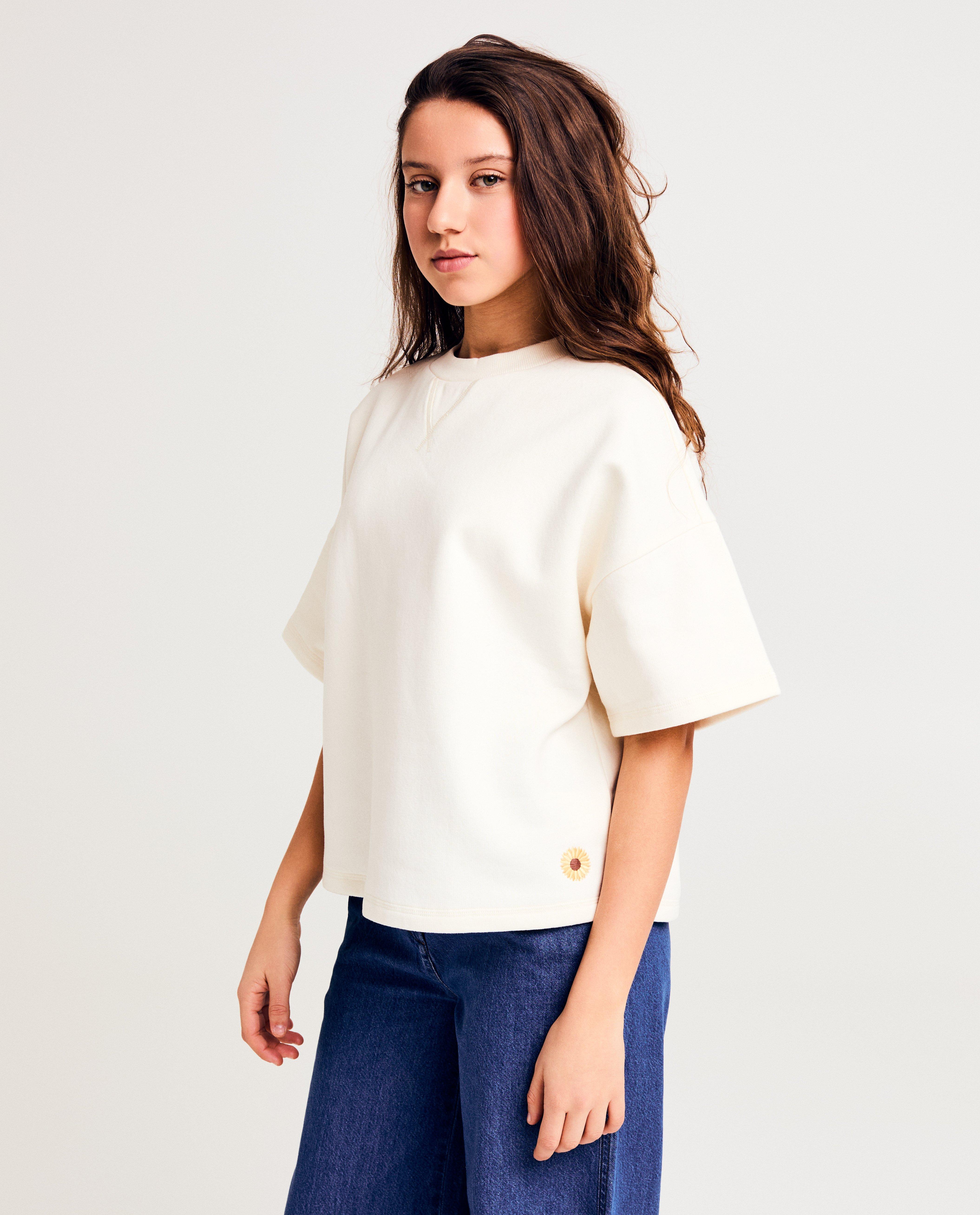 Maglione Groggy con fiore ricamato, bianco
