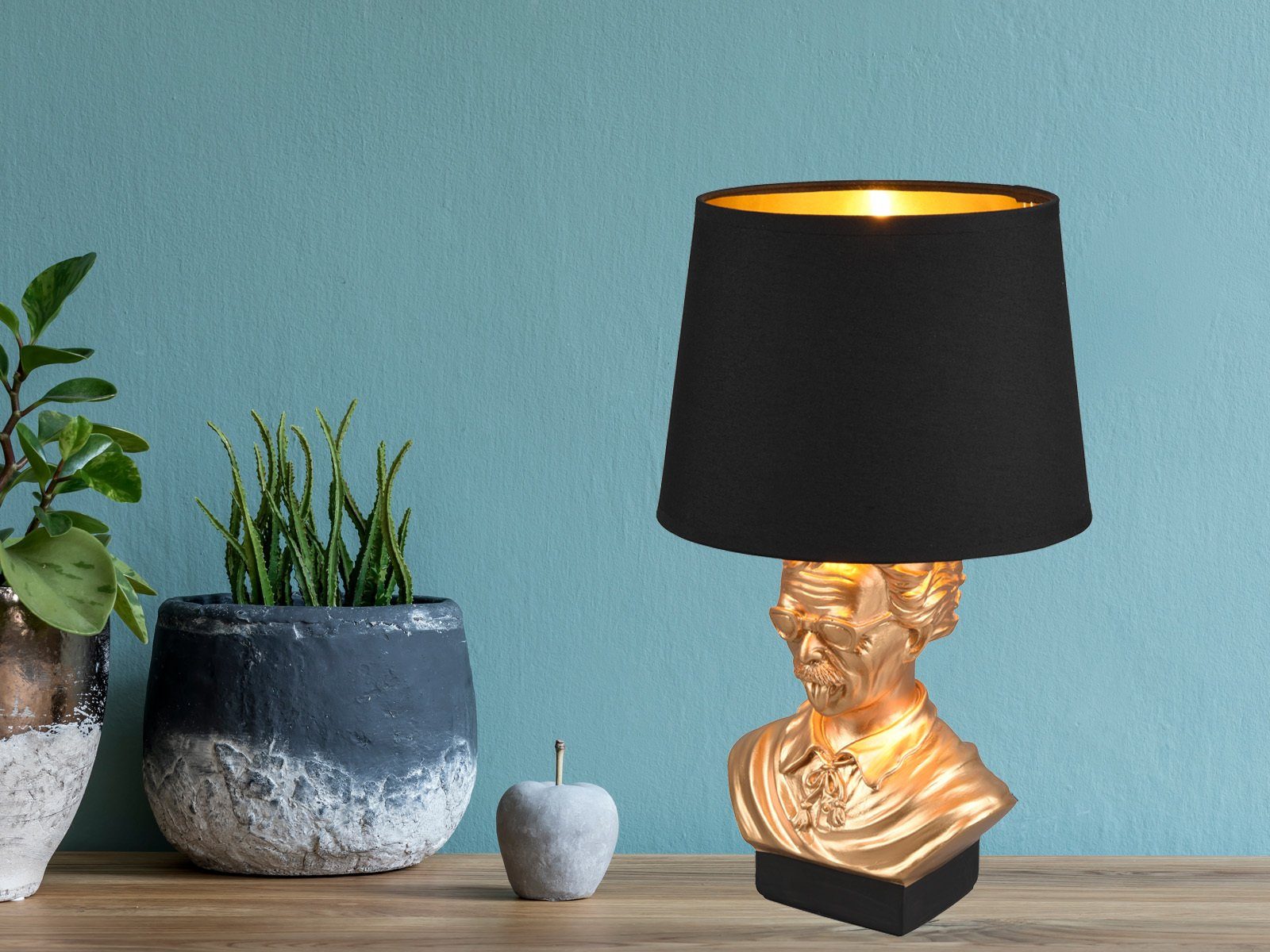meineWunschleuchte LED Nachttischlampe, Dimmfunktion, LED wechselbar, Warmweiß, coole ausgefallene Designer-lampe für Fensterbank Schwarz Gold, H 36cm