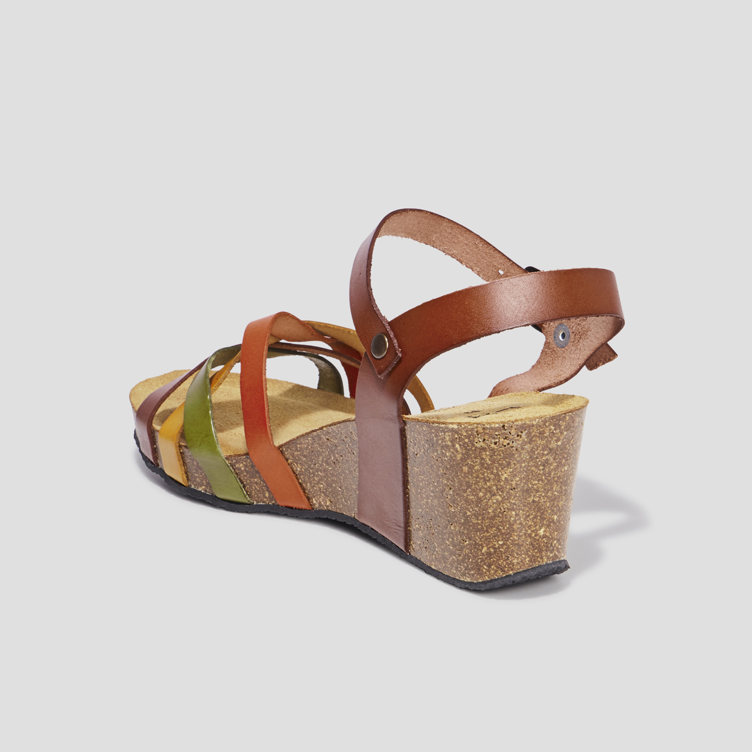 Sandales compensées en cuir multicolore femme | La Halle