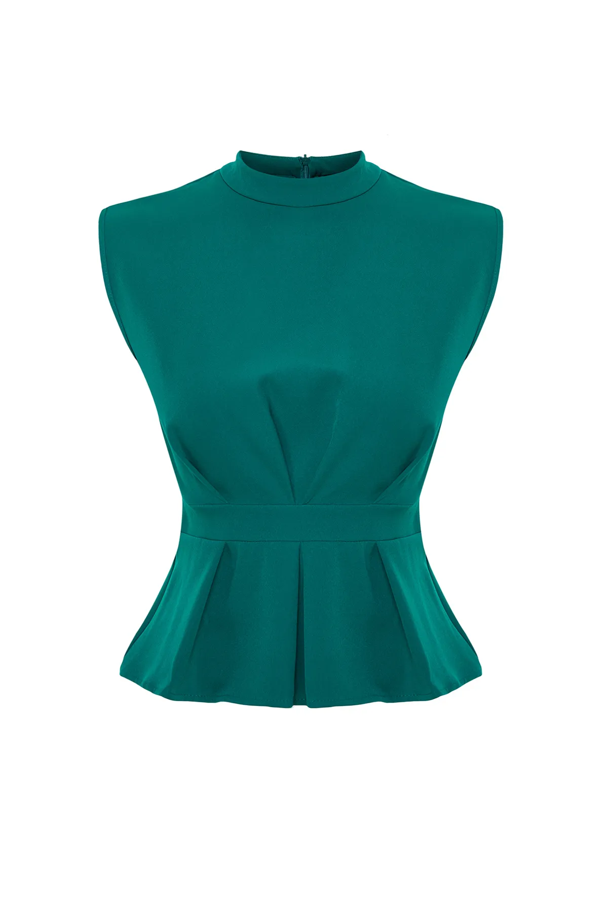 Trendyol Collection  Grüne ärmellose Webbluse mit Rundhalsausschnitt TWOAW23BZ00559