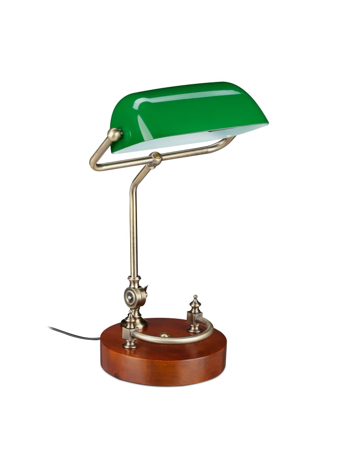 relaxdays Bankerlampe in Grün/ Braun - (B)26 x (H)42 x (T)25 cm günstig kaufen onesize
