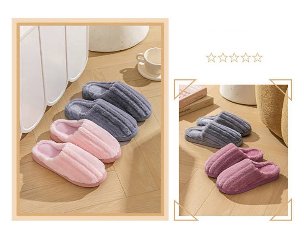 Deliana.home Winterpantoffeln aus Baumwolle, innen rutschfest Plüsch Hausschuhe (1-tlg., Rutschfeste Sohle) Warm gefütterte, weiche Winterpantoffeln