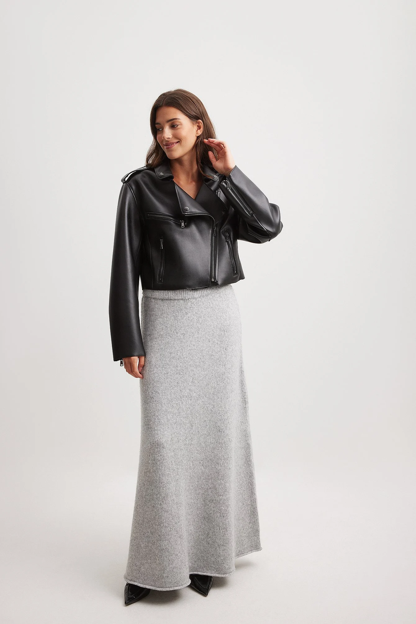 Kurze PU-Bikerjacke