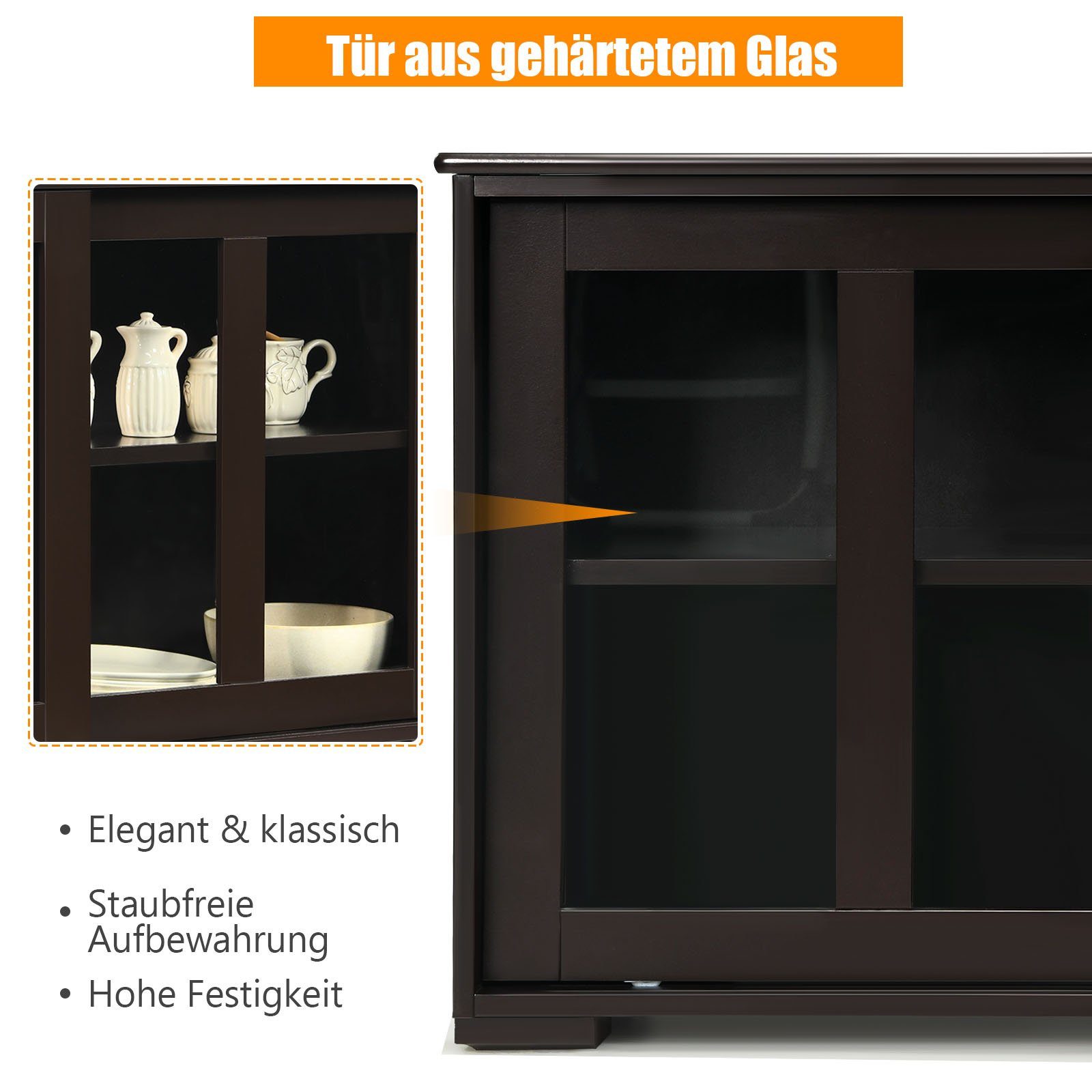 COSTWAY Sideboard, mit Schiebetüren, höhenverstellbarer Ablage