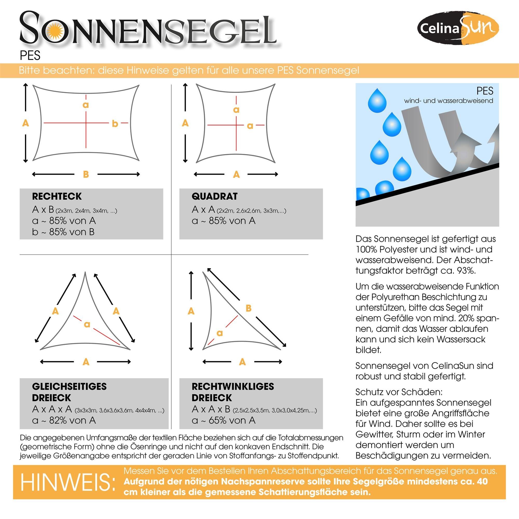 CelinaSun Sonnensegel Sonnenschutz Tarp PES wasserabweisend Dreieck 2,5x2,5x3,5m weiß
