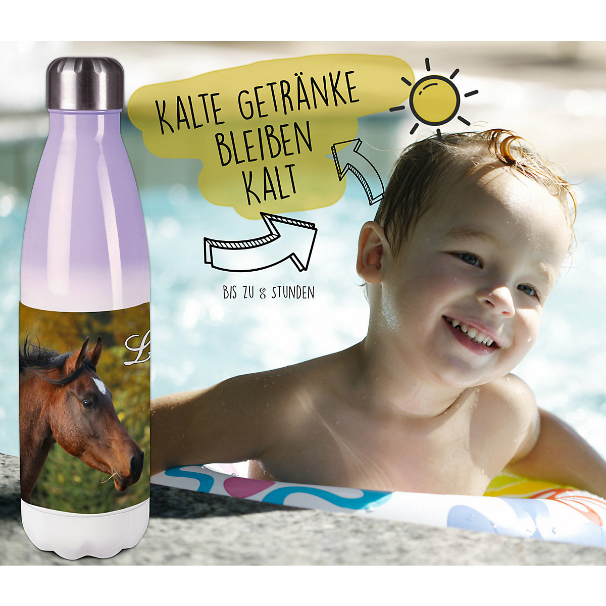 Edelstahl Kinder Thermoflasche / Trinkflasche bunt Vollblut Spülmaschinenfest, Auslaufsicher, Bruchfest, Doppelwandig, Für Heißgetränke geeignet, Mit Deckel, Isoliert