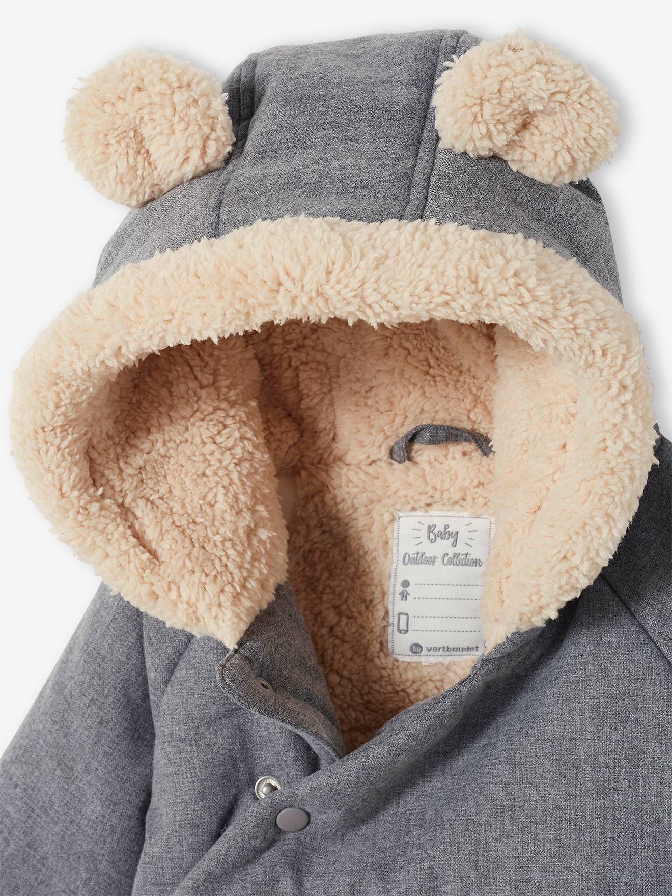 Doudoune asymétrique bébé à capuche gris chiné foncé